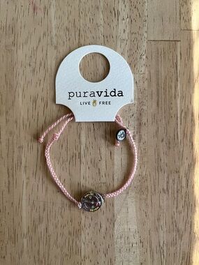 Pura Vida Pink Woven Bracelet with Round Compass Charm